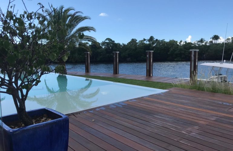 Ipe Wood Decking around pool by South Florida marina