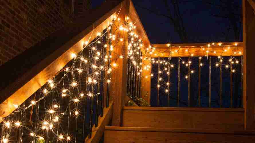 Christmas lights on the railings from your hardwood deck
