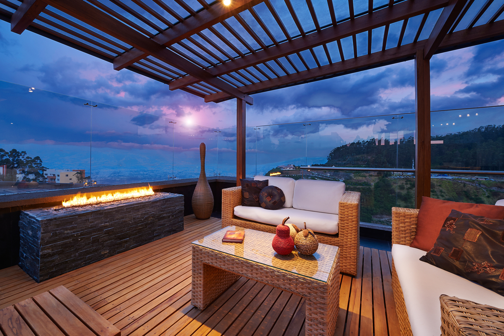 Beautiful Modern Terrace Lounge With Pergola At Sunset