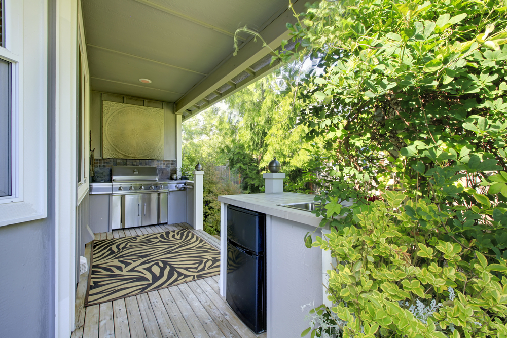 Outdoor Kitchen Area With Decorative Zebra Rug