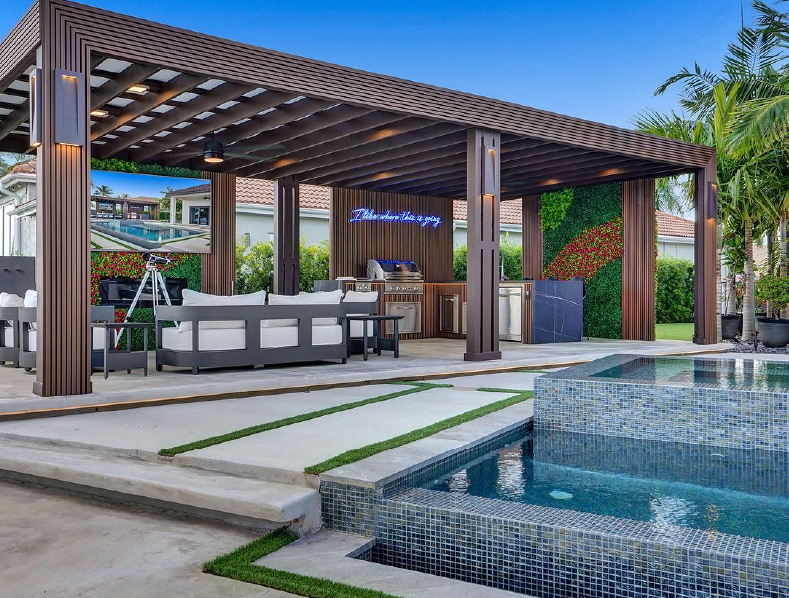 Outdoor Living Pergola with Deckotech Prestige Royal Teak